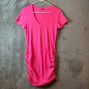 Michael Stars‎ V Neck Ruched Side Mini
Dress Hot Pink Size Large Summer Cotton